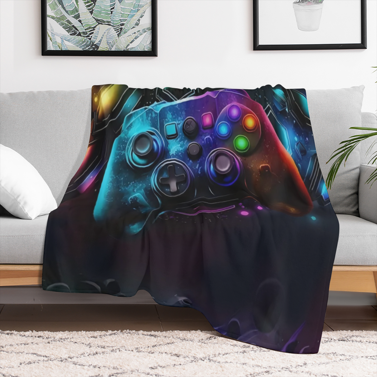 1pc Fashion Cool Gamepad Print Blanket, Flannel Blanket, Soft Warm Throw Blanket Nap Blanket For Couch Sofa Office Bed Camping Travel, Multi- purpose Gift Blanket For All Season