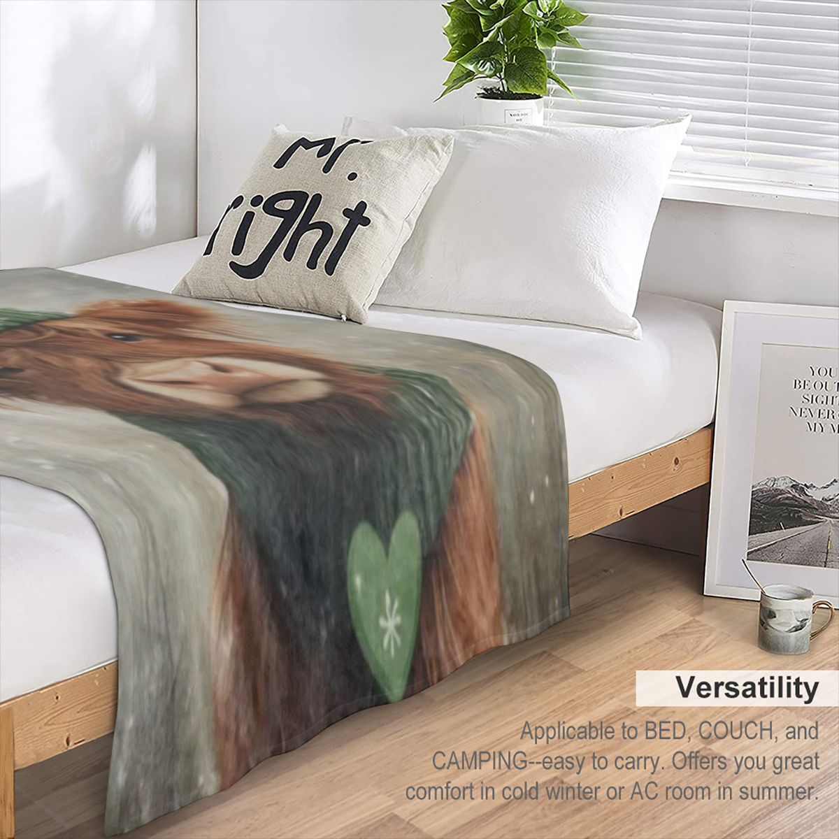 Cozy Highland Cow print flannel blanket - soft, warm and versatile, perfect for sofas, beds, cars, offices, camping all season long gift ideas