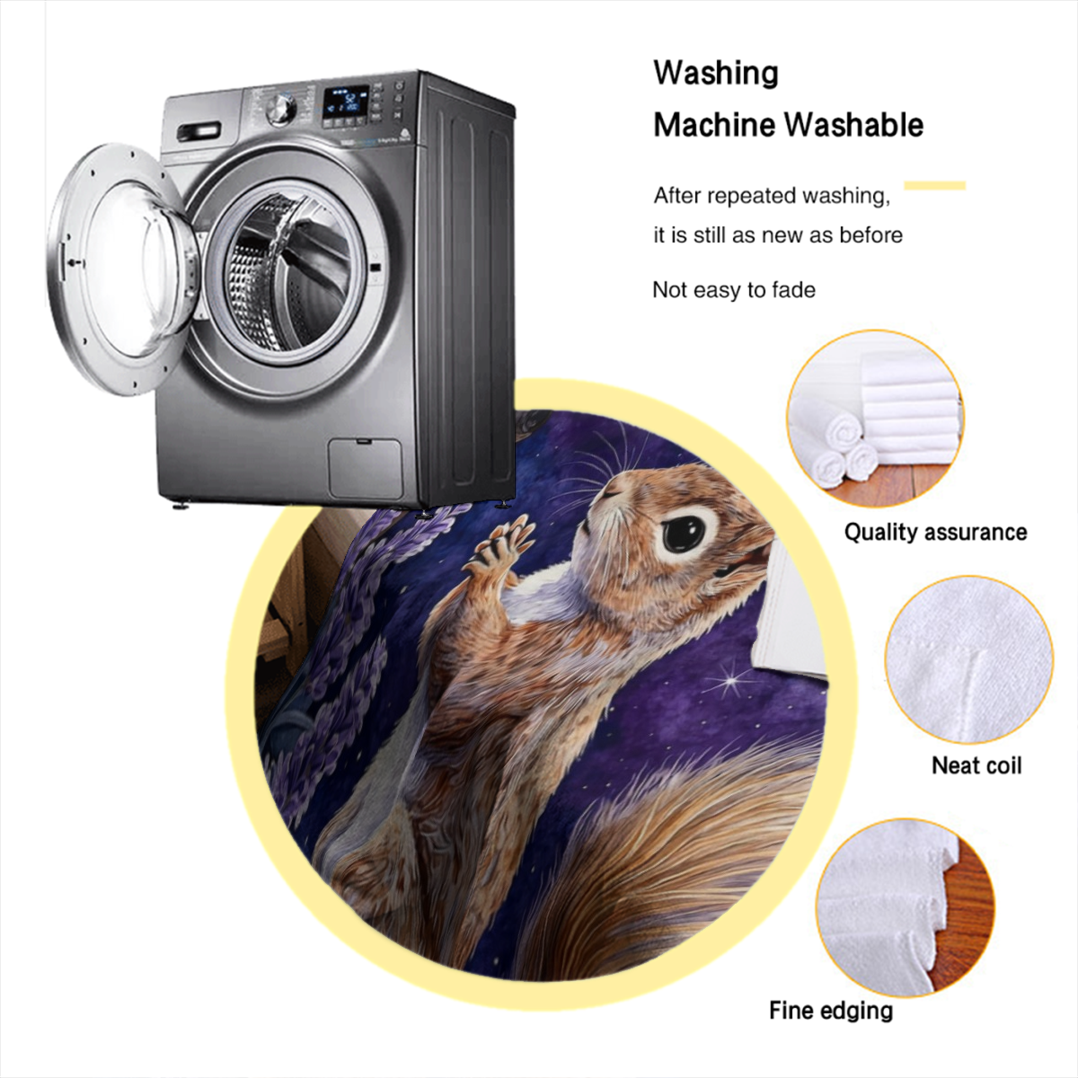 1pc Lavender Squirrel Print Flannel Throw Blanket - Soft Warm Suitable for Couch, Bed, Travel & Camping | Lightweight Cozy Bedspread with Lavender & Squirrel, -Season Bedding for,,, Decor