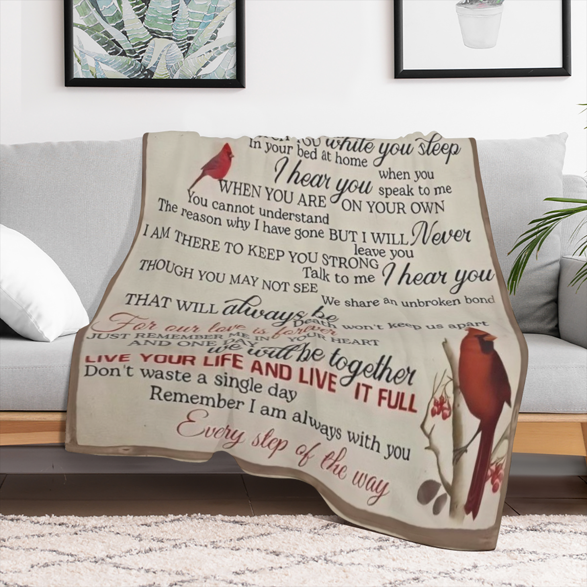 1pc Traditional- Style Red Cardinal Bird Print Flannel Blanket Soft Warm All- Season Multipurpose Throw Stain Resistant Tear- Proof Machine Washable Ideal Gift for Friends - Polyester 100 01