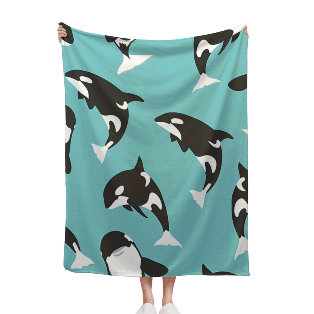 Soft & Warm Cozy Killer Whale Orca Flannel Throw Blanket - Versatile for Sofa, Bed, Travel, Camping & More