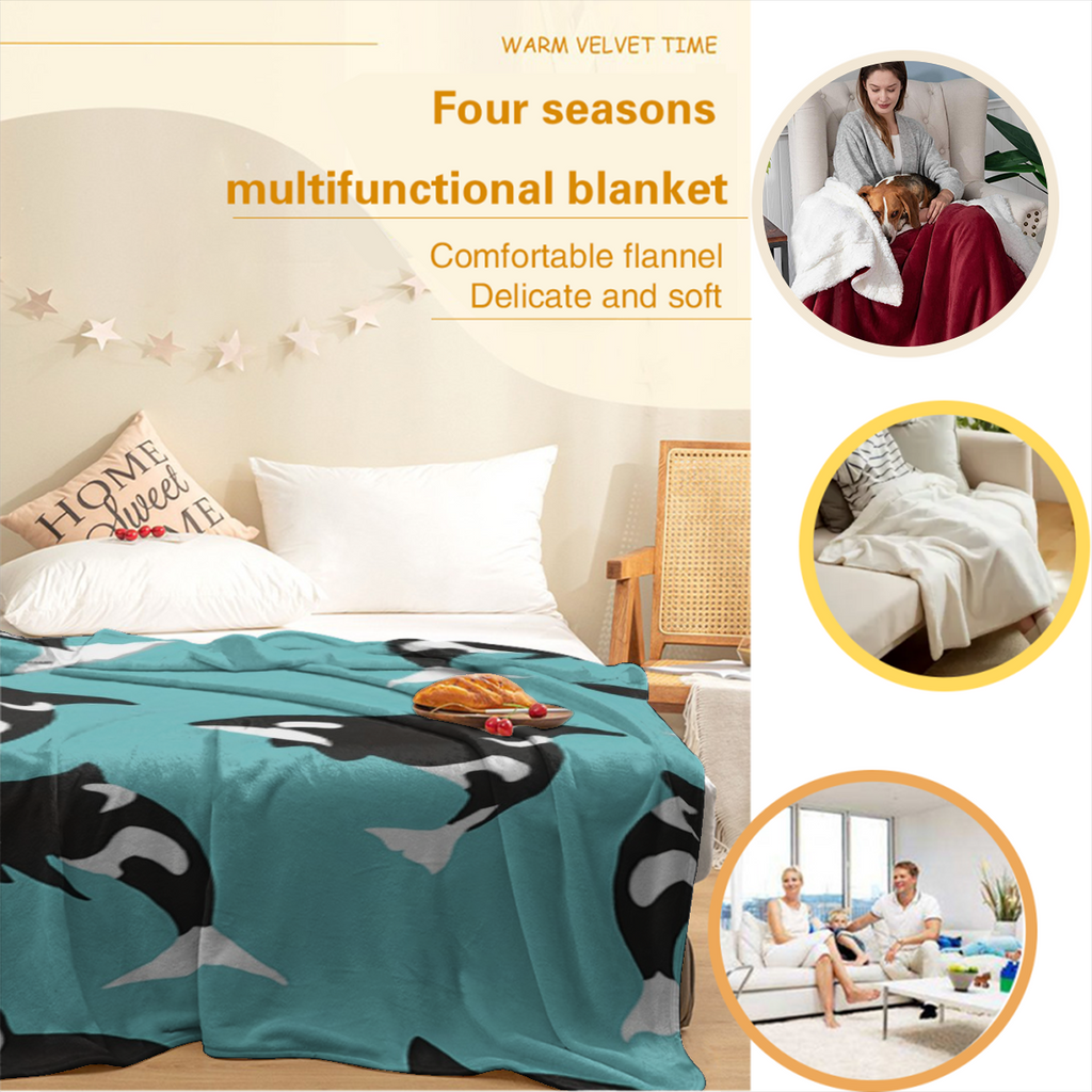 Soft & Warm Cozy Killer Whale Orca Flannel Throw Blanket - Versatile for Sofa, Bed, Travel, Camping & More
