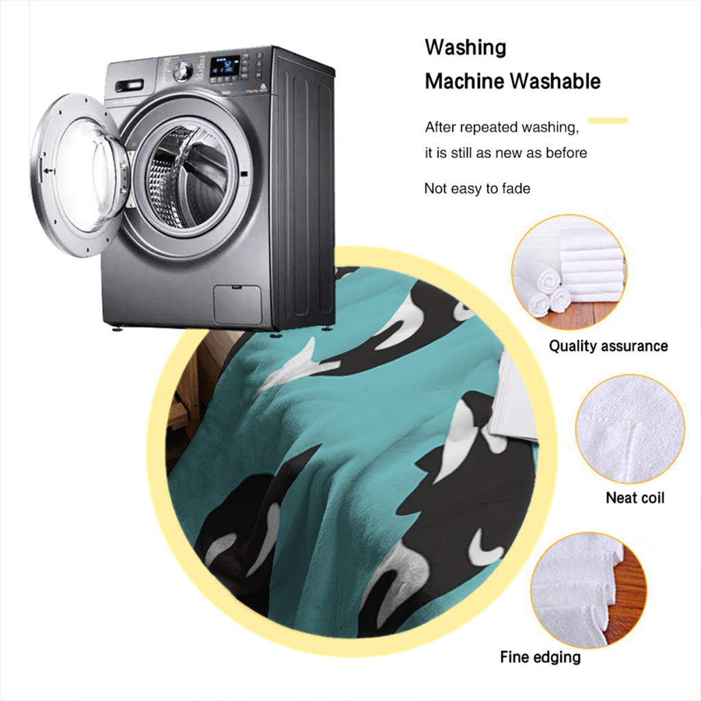 Soft & Warm Cozy Killer Whale Orca Flannel Throw Blanket - Versatile for Sofa, Bed, Travel, Camping & More
