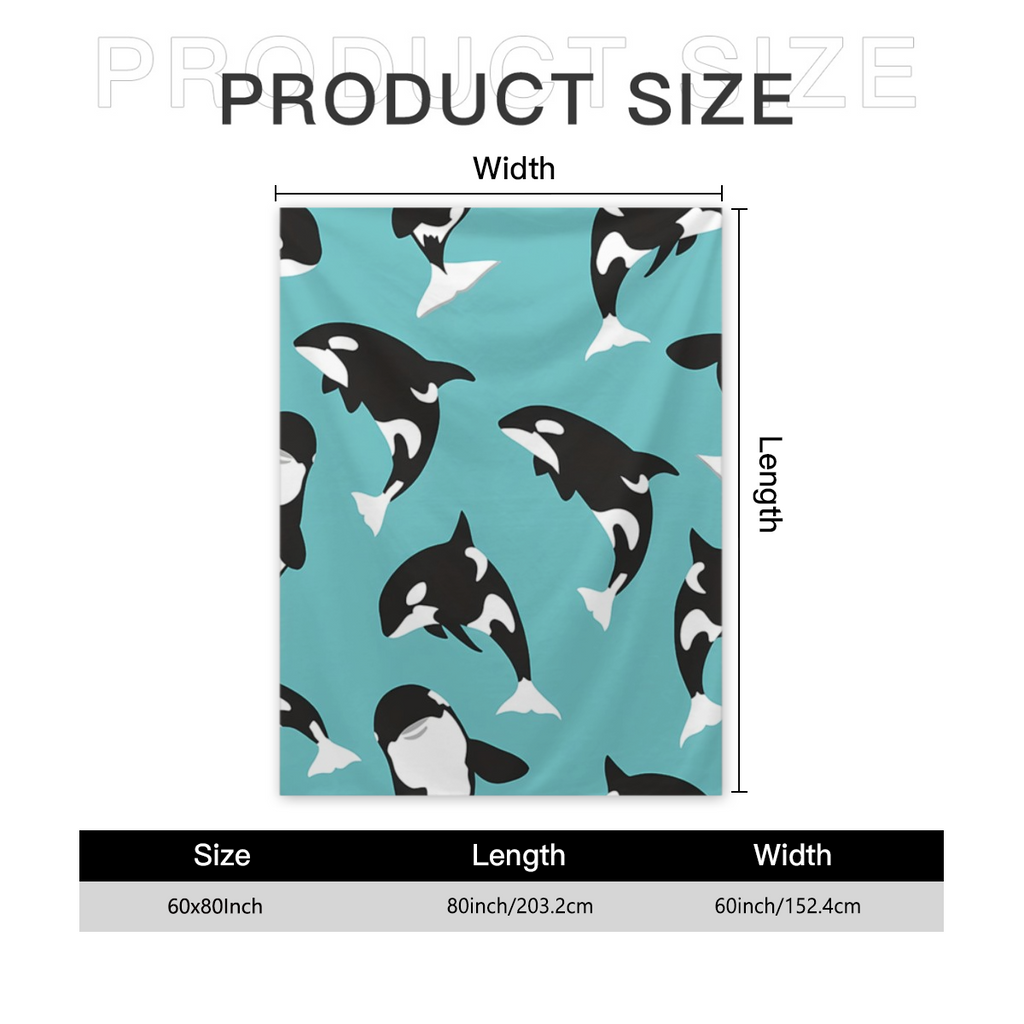 Soft & Warm Cozy Killer Whale Orca Flannel Throw Blanket - Versatile for Sofa, Bed, Travel, Camping & More