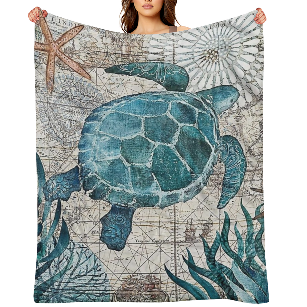 Ultra-Soft Micro Fleece Throw Blanket - Sea Turtle & Ocean Life Design, Perfect for Couch, Bed, Office Decor Ideal Birthday Gift for Boys and Adults