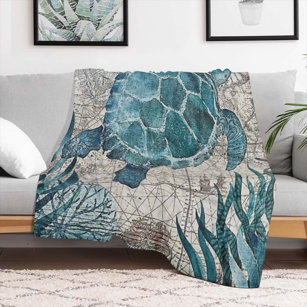 Ultra-Soft Micro Fleece Throw Blanket - Sea Turtle & Ocean Life Design, Perfect for Couch, Bed, Office Decor Ideal Birthday Gift for Boys and Adults