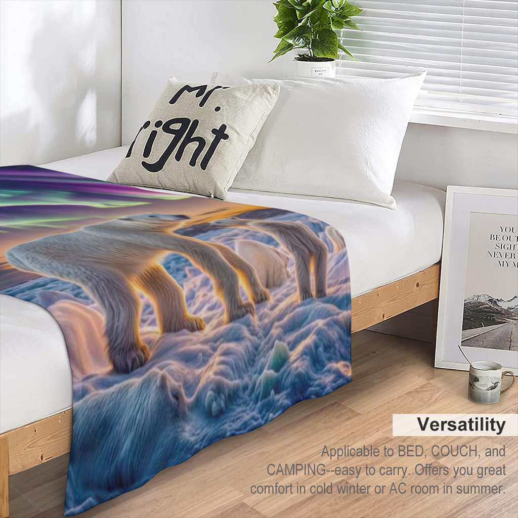 Aurora Over Polar Bears B6451400 Flannel Fleece Throw Blanket - Soft, Breathable & Absorbent Digital Print Contemporary Style for Living Room, Bedroom, Camping & Travel