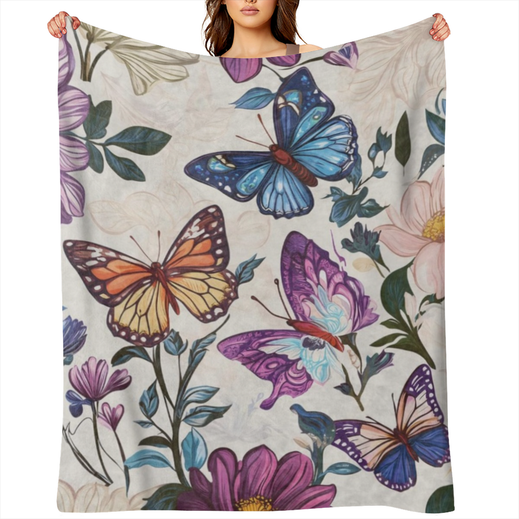 Aesthetic Butterfly Blanket Flannel Throw Blanket - Soft, Warm, and Cozy for Women Men - Lightweight Plush Blanket for Sofa, Office, Travel, and Outdoor Use - 80X60 Inches