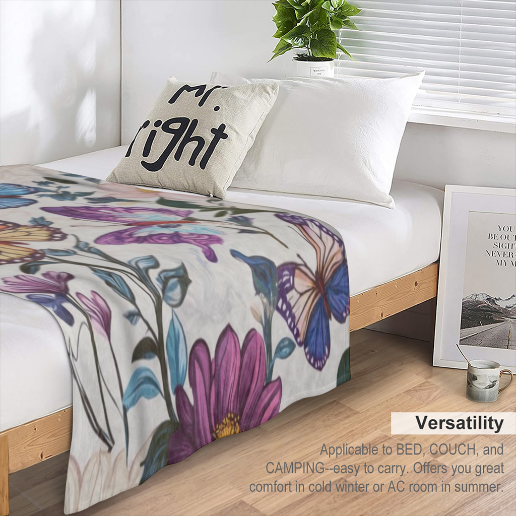 Aesthetic Butterfly Blanket Flannel Throw Blanket - Soft, Warm, and Cozy for Women Men - Lightweight Plush Blanket for Sofa, Office, Travel, and Outdoor Use - 80X60 Inches