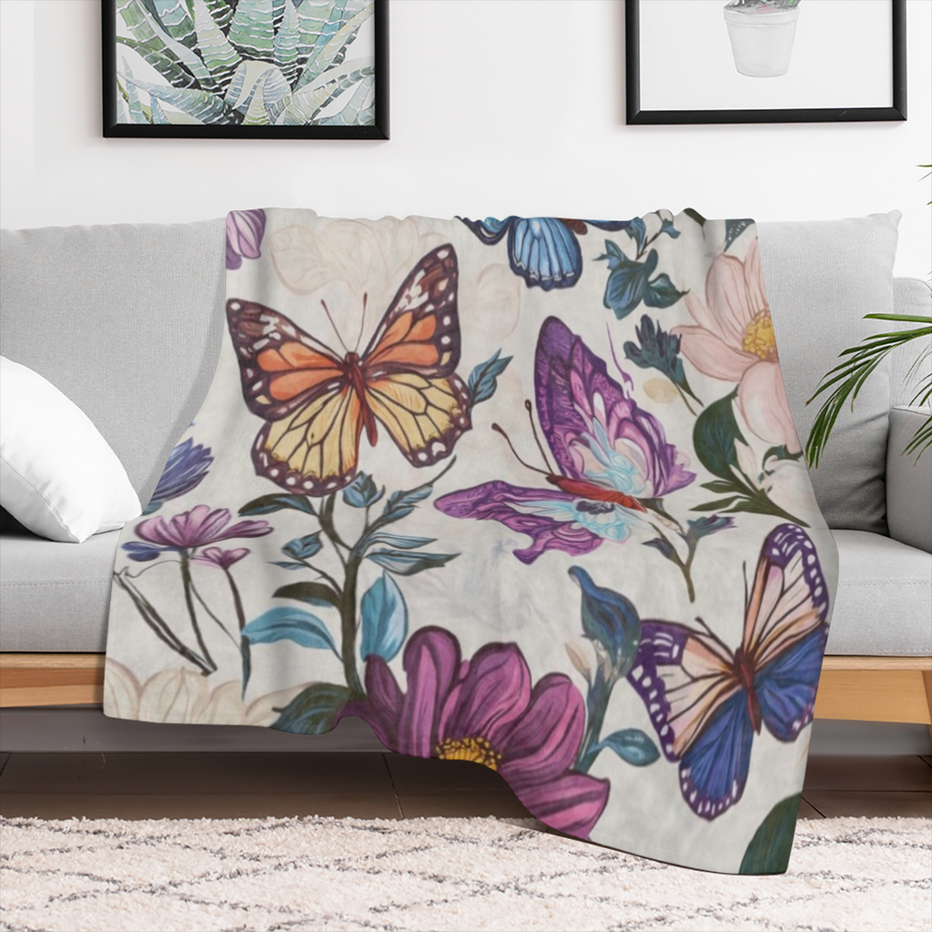 Aesthetic Butterfly Blanket Flannel Throw Blanket - Soft, Warm, and Cozy for Women Men - Lightweight Plush Blanket for Sofa, Office, Travel, and Outdoor Use - 80X60 Inches