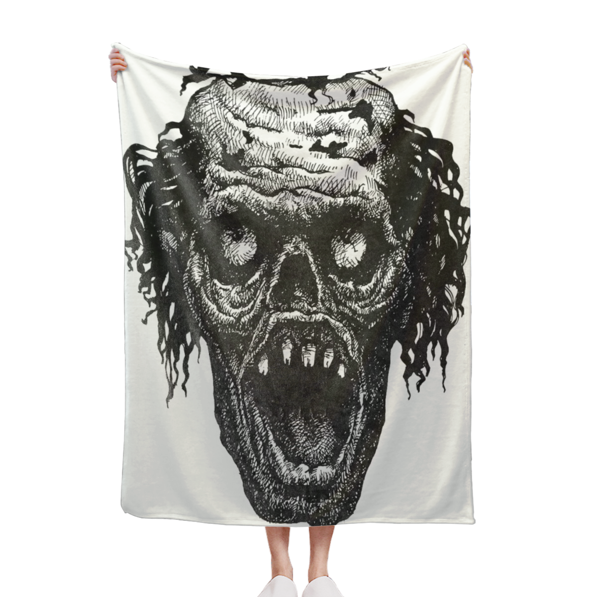 Ambesonne Halloween Throw Blanket, Zombie Head Evil Dead Man Portrait Fiction Creature Scary Monster Graphic, Flannel Fleece Accent Piece Soft Couch Cover For Adults, X, Black Dark Grey