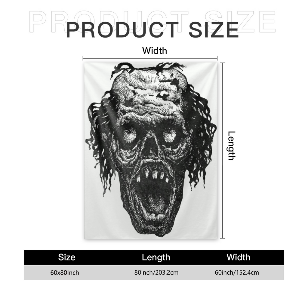 Ambesonne Halloween Throw Blanket, Zombie Head Evil Dead Man Portrait Fiction Creature Scary Monster Graphic, Flannel Fleece Accent Piece Soft Couch Cover For Adults, X, Black Dark Grey