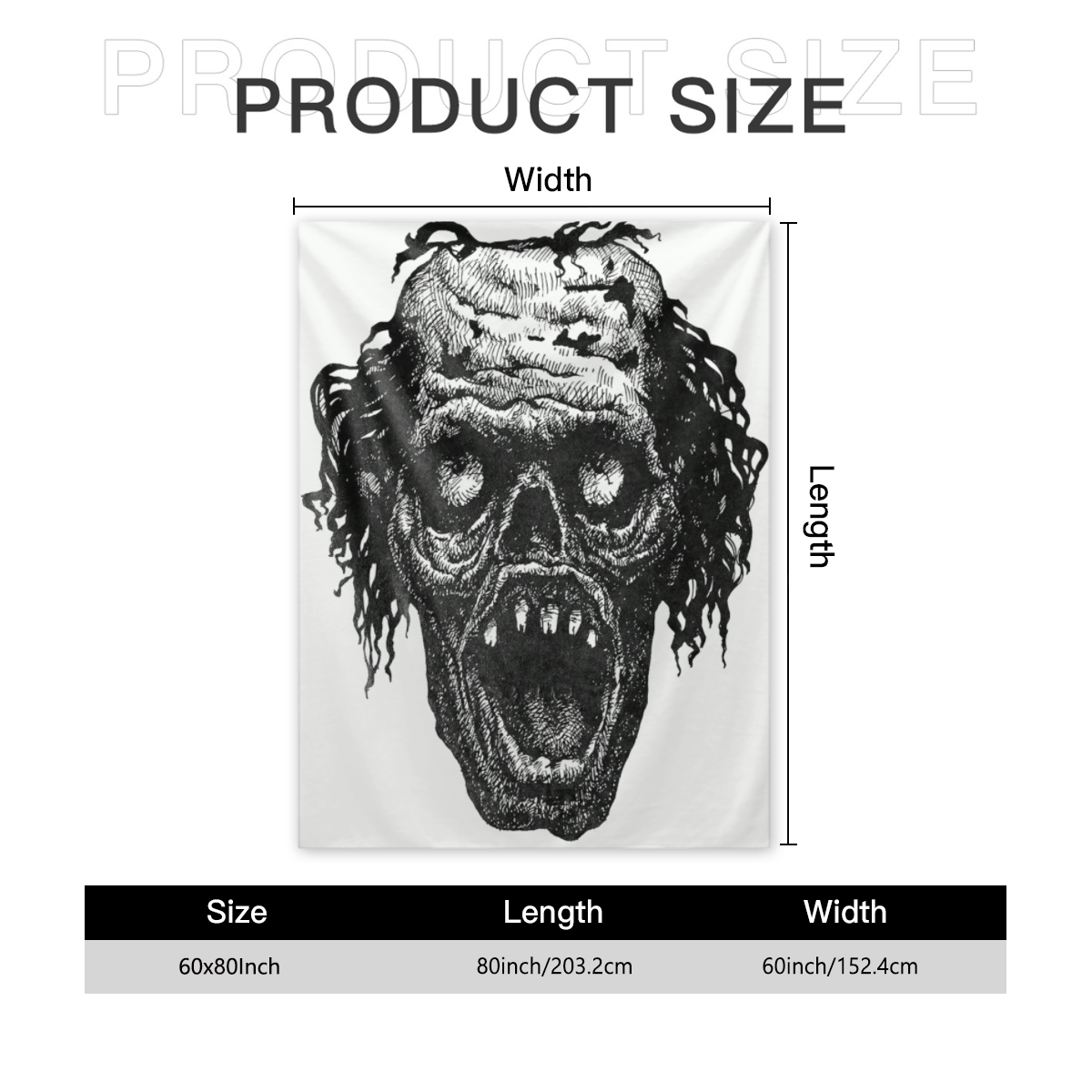 Ambesonne Halloween Throw Blanket, Zombie Head Evil Dead Man Portrait Fiction Creature Scary Monster Graphic, Flannel Fleece Accent Piece Soft Couch Cover For Adults, X, Black Dark Grey