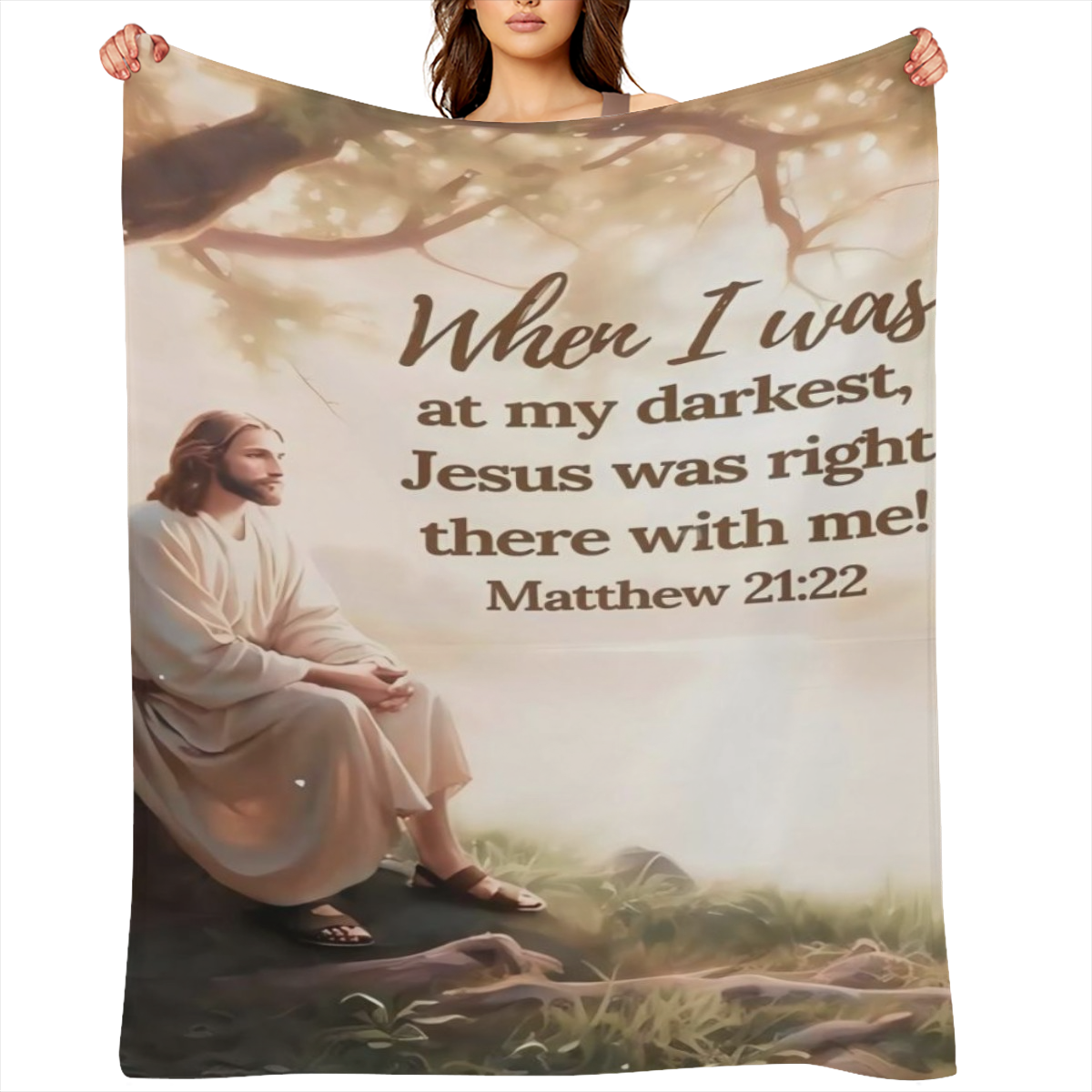 Cozy Inspirational Bible Verse Blanket - Jesus is with Me Quote, Soft Flannel Throw in Multiple Sizes, Perfect for Sofa, Bed, Camping & Travel, Easy Care, All- Season Comfort