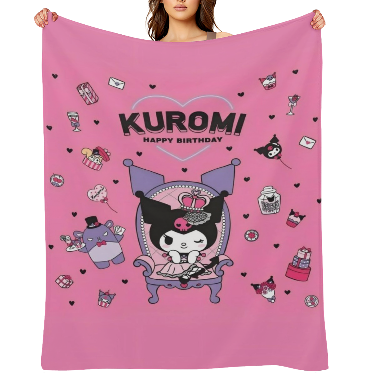 Hello Kitty Throw Blanket 50"x60" - Super Soft Flannel Vintage Anime Design with Hearts, Balloons & Birthday Decor - All-Season Couch, Bed, Travel Blanket - Perfect Gift for Girls, Women, Daughters, C