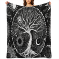 1pc Cozy Tree of Life Printed Flannel Blanket - Soft Warm Throw Blanket for Couch Sofa Office Bed Camping Travelling - Multi- Purpose Holiday Gift with Black and White Design for Ultimate Comfort and