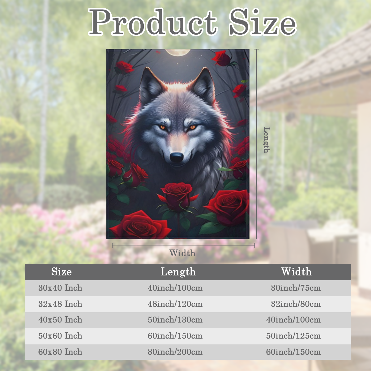 1pc Bohemian Style Wolf Roses Print Flannel Blanket - All-Season Hypoallergenic Versatile Digital Print Fleece Throw for Sofa Bed Travel Camping - Soft Warm Knitted Polyester Fabric Ideal Gift