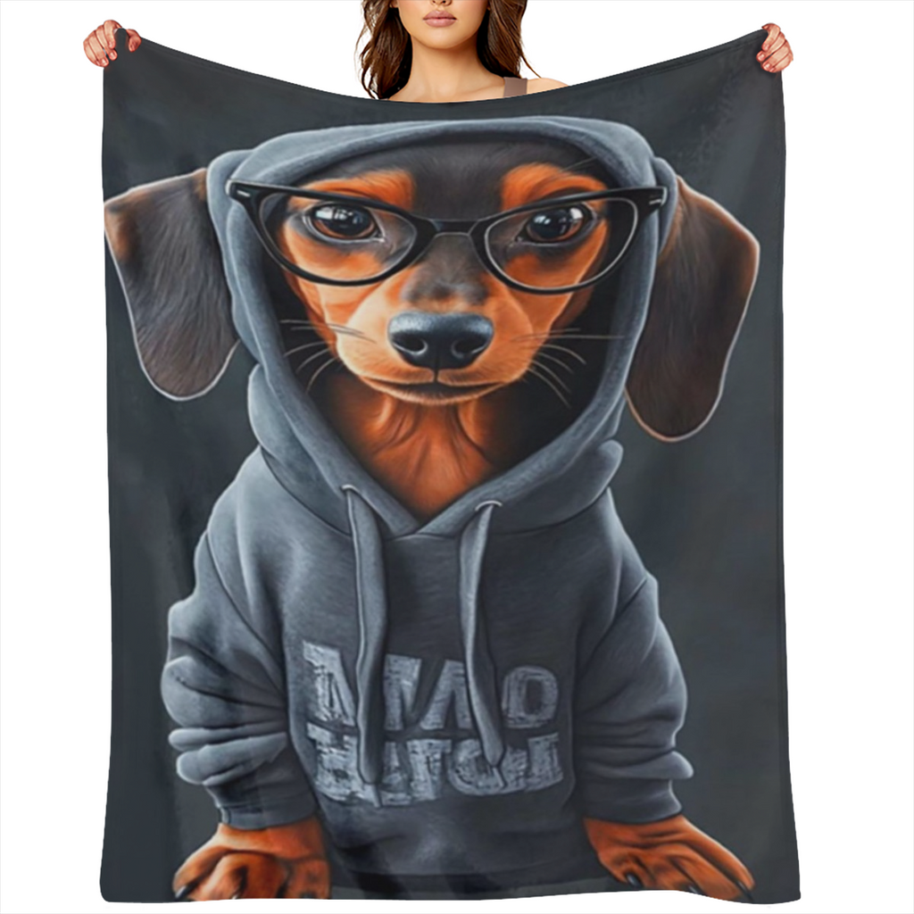 Cozy Cute Dachshund Puppy Print Blanket - Soft warm Polyester blanket for sofa, bed and car - Allergy resistant, tear resistant and versatile