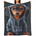 Cozy Cute Dachshund Puppy Print Blanket - Soft warm Polyester blanket for sofa, bed and car - Allergy resistant, tear resistant and versatile