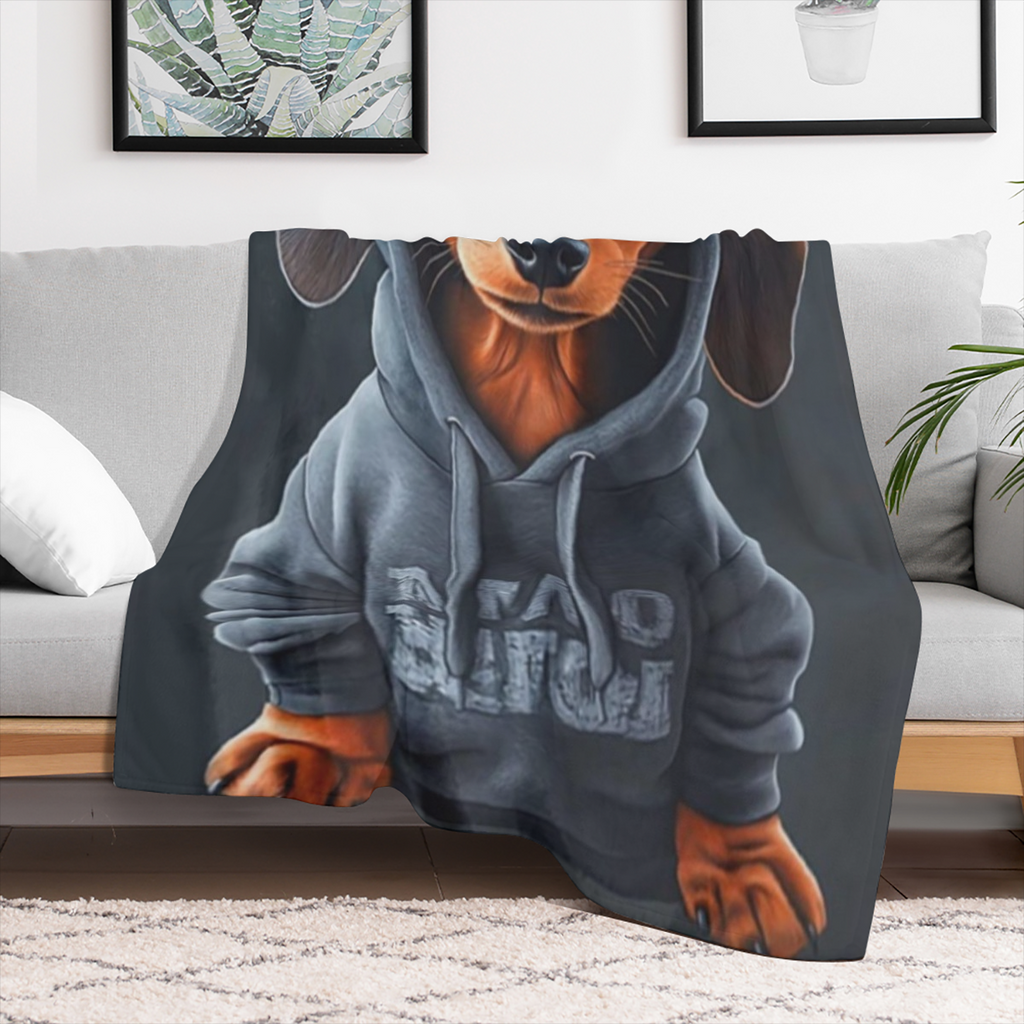 Cozy Cute Dachshund Puppy Print Blanket - Soft warm Polyester blanket for sofa, bed and car - Allergy resistant, tear resistant and versatile