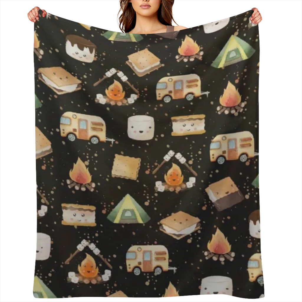 Cute S' Mores Blanket Ultra Soft Marshmallow Throw Blanket Plush Warm Cozy Roasted Marshmallows Blanket for Couch Sofa Travel Camping 50x60 Camping Blanket Camper Gifts Home Decor, 280GSM CozyFlannel