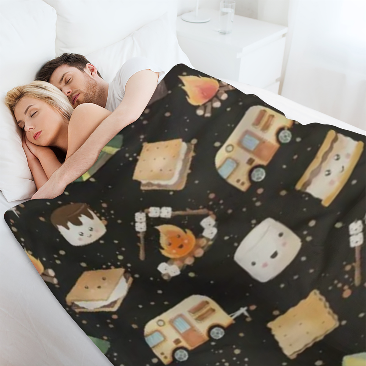 Cute S' Mores Blanket Ultra Soft Marshmallow Throw Blanket Plush Warm Cozy Roasted Marshmallows Blanket for Couch Sofa Travel Camping 50x60 Camping Blanket Camper Gifts Home Decor, 280GSM CozyFlannel