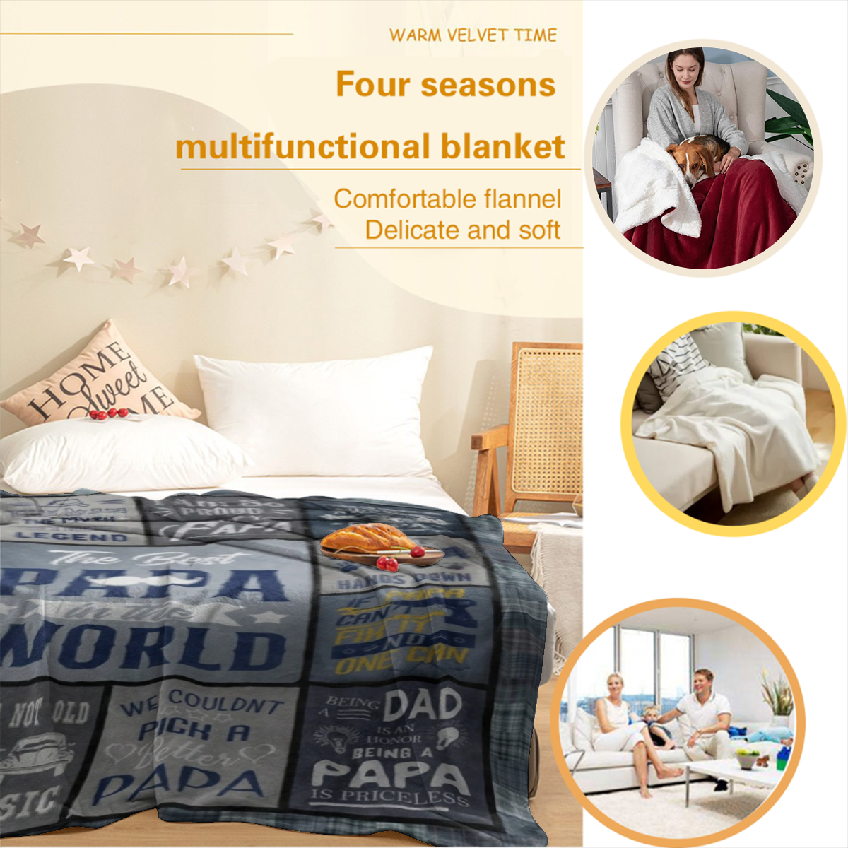 Papa Gifts, Gifts For Papa, Papa Birthday Gifts, Papa Blanket 60"X50", Papa Gifts From Grandkids, Best Papa Gifts, Grandfather Gift, Papa Gifts For Fathers Day/Christmas, Cozy Flannel Blanket - Multip