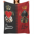 A queen and king themed plush blanket, geometric pattern, digital print, all seasons, modern style, knitted fabric, polyester, perfect for Valentine' s Day, birthdays, anniversaries - very comfortable