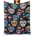 200- 250g Cozy Sugar Skull Blanket Vintage Sugar Skull Pattern Flannel Throw Blanket - Cozy All- Season Knitted Digital Print Sofa Blanket, Decorative Polyester Lightweight Warmth, Ideal for Halloween