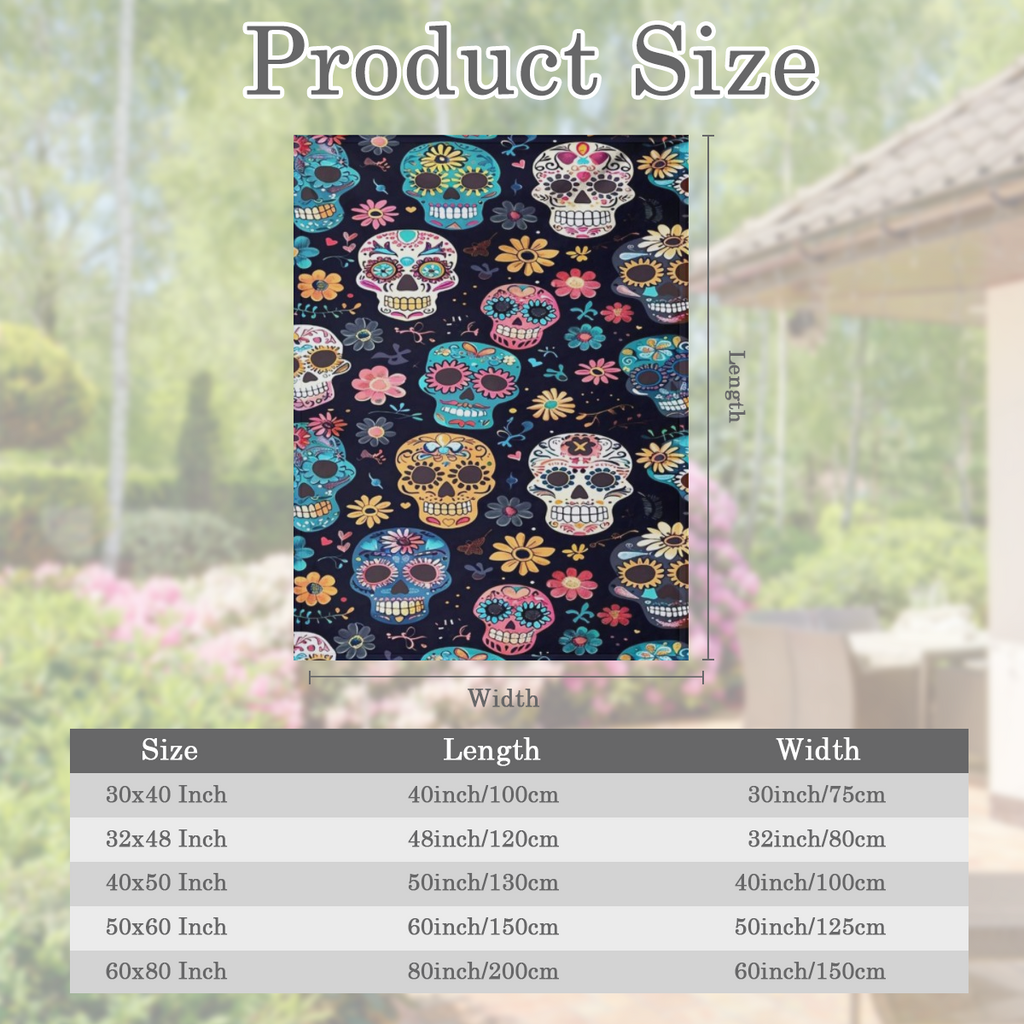 200- 250g Cozy Sugar Skull Blanket Vintage Sugar Skull Pattern Flannel Throw Blanket - Cozy All- Season Knitted Digital Print Sofa Blanket, Decorative Polyester Lightweight Warmth, Ideal for Halloween
