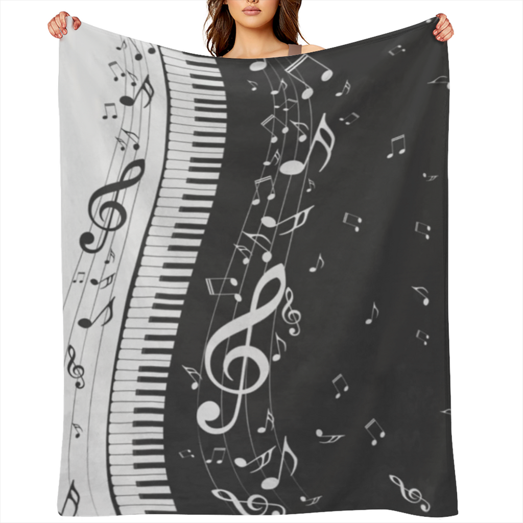 1pc Contemporary Music Piano Design Flannel Fleece Throw Blanket - Hypoallergenic, All- Season, Multipurpose Knit Fabric Bedding with Digital Print, Lightweight Soft Polyester for Bed, Sofa, Occasions