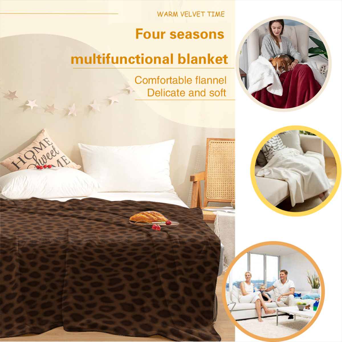 1pc Leopard Print Faux Fur Double Layer Warm Blanket, Soft And Smooth Faux Animal Fur Texture, Reversible Plush Throw Blanket For Home, Living Room, Bedroom, Sofa, All Season Multipurpose Coverlet To