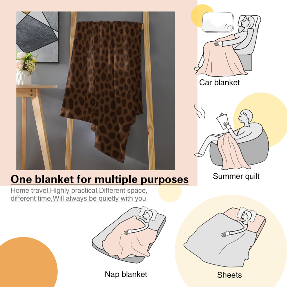 1pc Leopard Print Faux Fur Double Layer Warm Blanket, Soft And Smooth Faux Animal Fur Texture, Reversible Plush Throw Blanket For Home, Living Room, Bedroom, Sofa, All Season Multipurpose Coverlet To