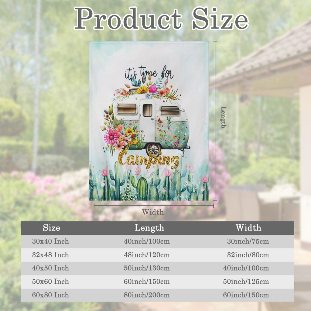 1pc Camping Theme Blanket, Fashion Fresh Cactus Floral Car Print Flannel Blanket, Soft Warm Throw Blanket Nap Blanket For Couch Sofa Office Bed Camping Travel, Multi- purpose Gift Blanket For All Seas