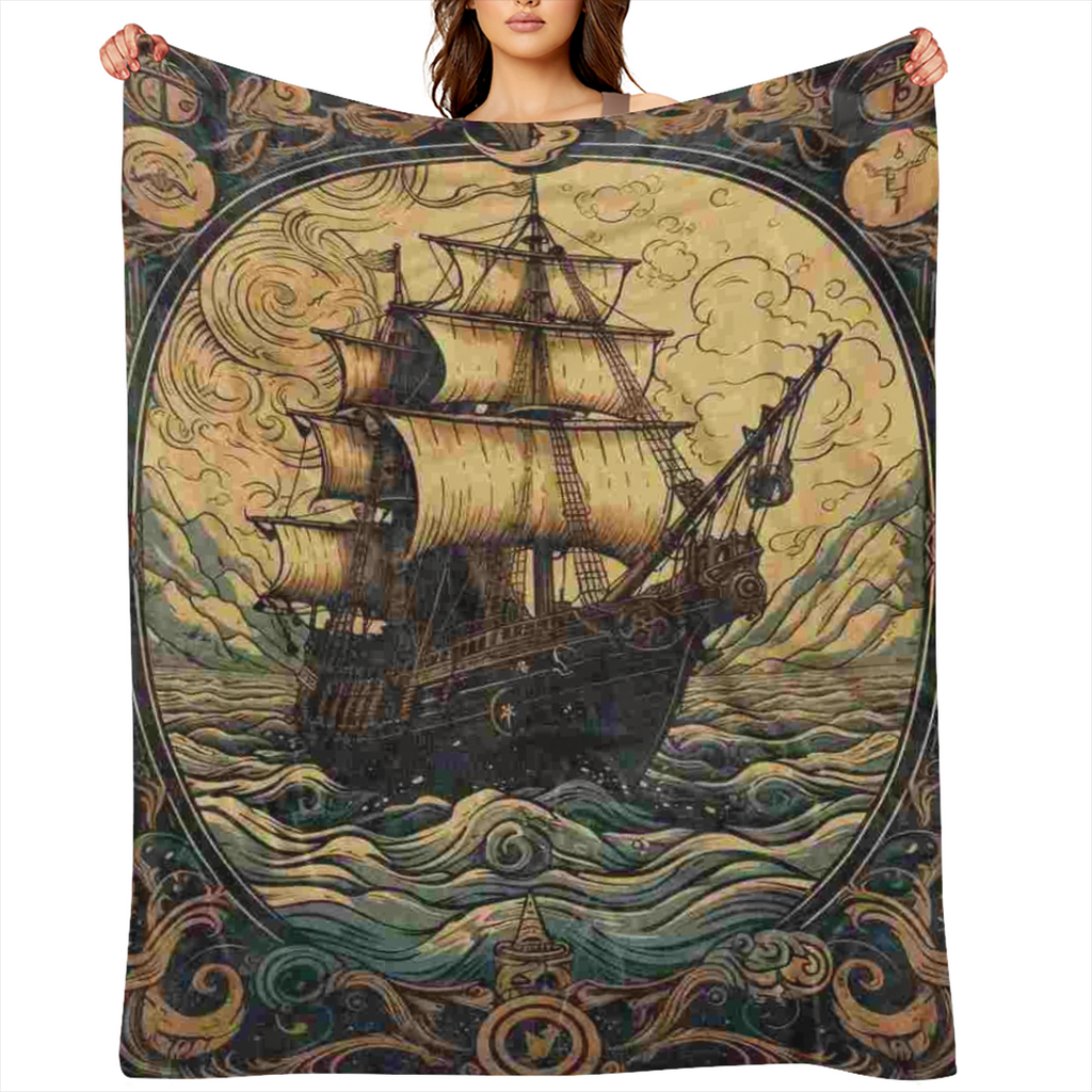 Cozy Nautical Sailboat Print Throw Blanket - Soft, Warm & Comfortable Polyester Fleece for Home, Office, and Car Travel - Perfect for Camping & Lunch Breaks