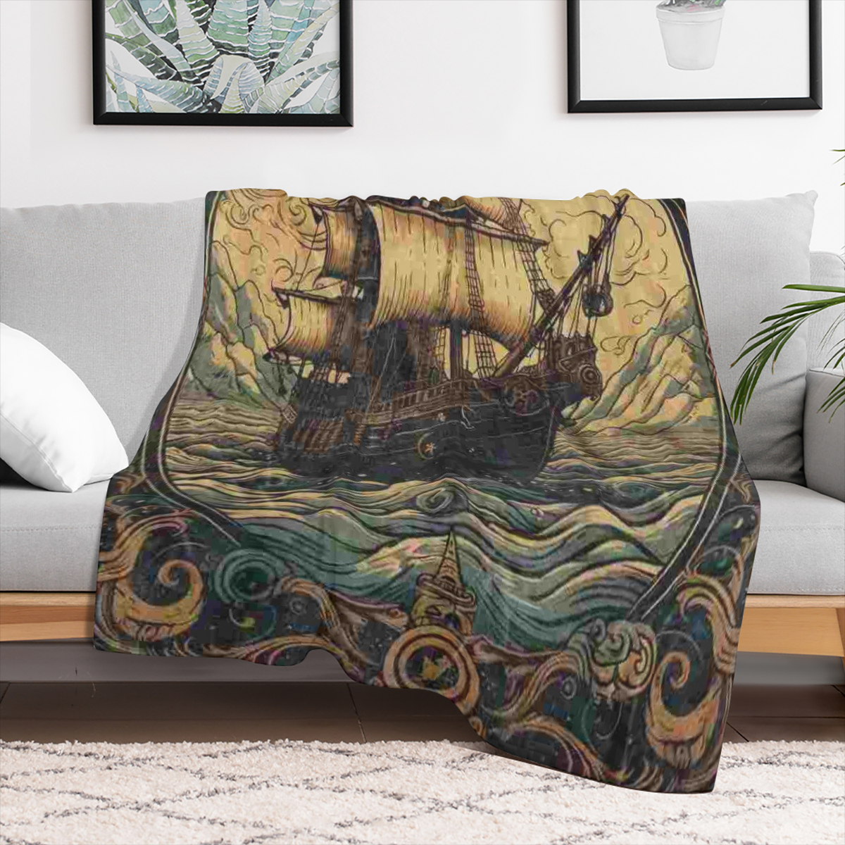 Cozy Nautical Sailboat Print Throw Blanket - Soft, Warm & Comfortable Polyester Fleece for Home, Office, and Car Travel - Perfect for Camping & Lunch Breaks