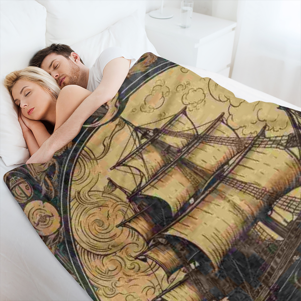 Cozy Nautical Sailboat Print Throw Blanket - Soft, Warm & Comfortable Polyester Fleece for Home, Office, and Car Travel - Perfect for Camping & Lunch Breaks