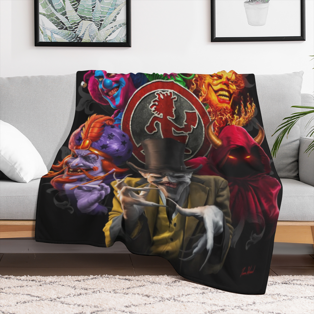1pc Insane Clown Posse Halloween Thema Polyester Flannel Fleece Dekbed, Zacht Pluche Stof, Universele Pasvorm, met RV Interieur Decor voor Alle- Seizoenen Auto Nap Throw, Voertuigen