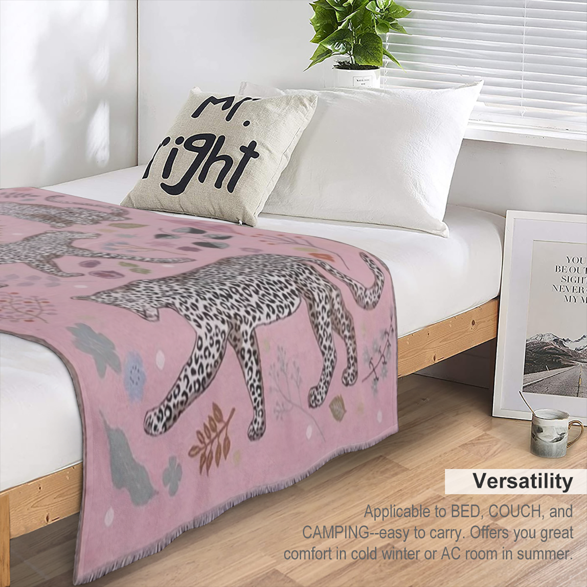 Bohemian Leopard Shawl Blanket - Soft Polyester Blend with Tassel for Sofas, Beds, Yoga and Outdoor Picnics