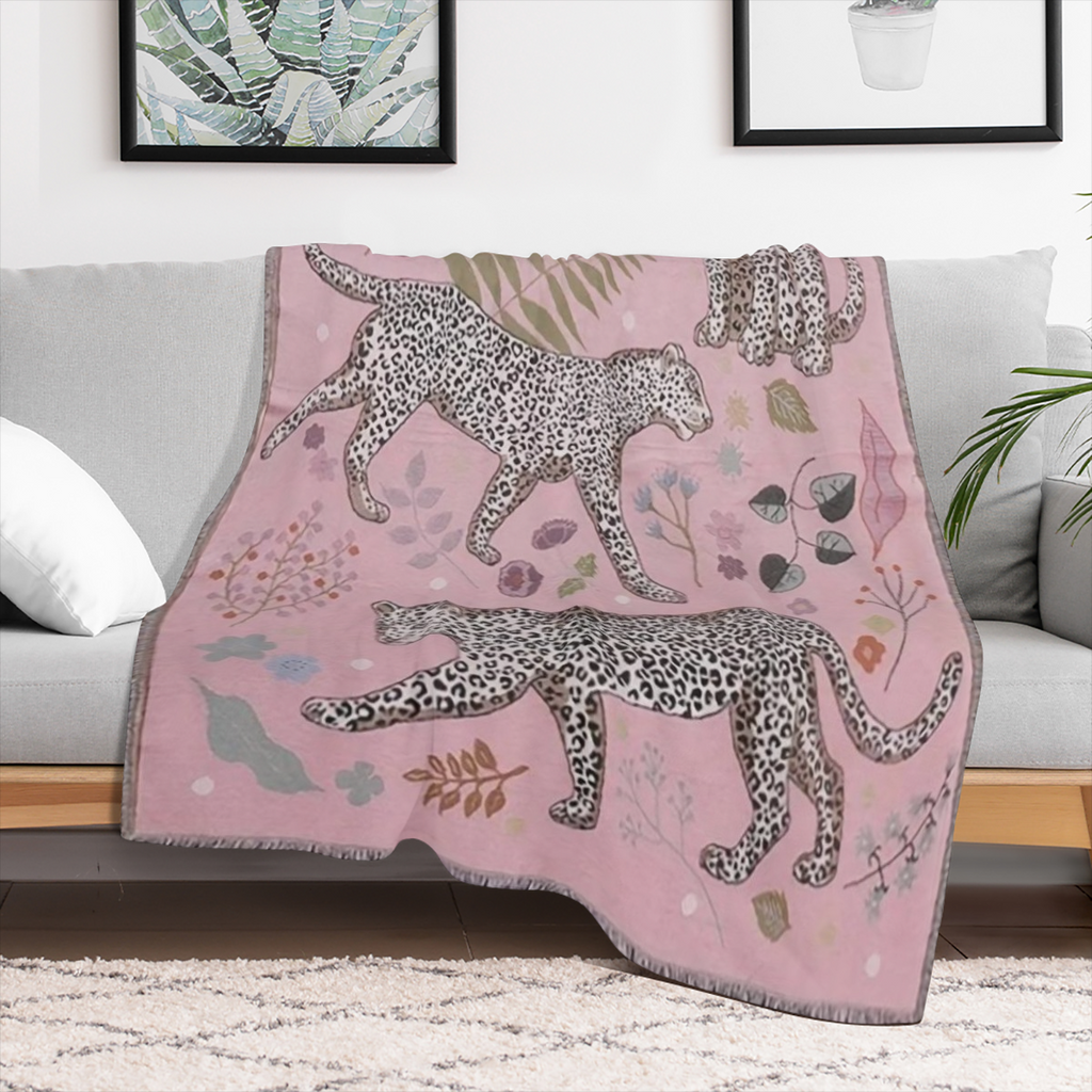 Bohemian Leopard Shawl Blanket - Soft Polyester Blend with Tassel for Sofas, Beds, Yoga and Outdoor Picnics
