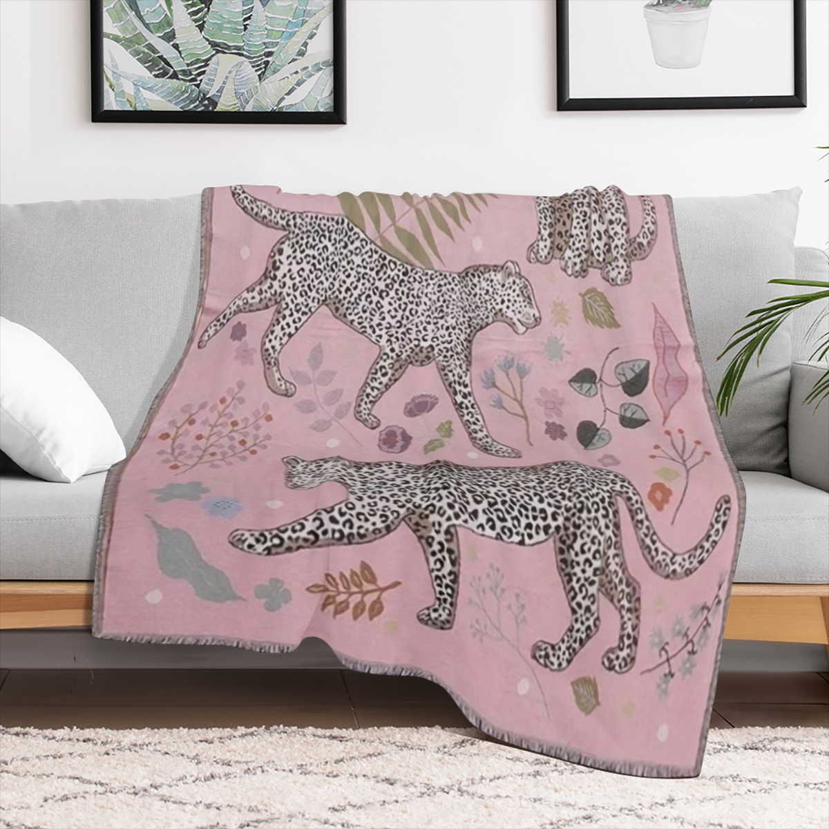 Bohemian Leopard Shawl Blanket - Soft Polyester Blend with Tassel for Sofas, Beds, Yoga and Outdoor Picnics