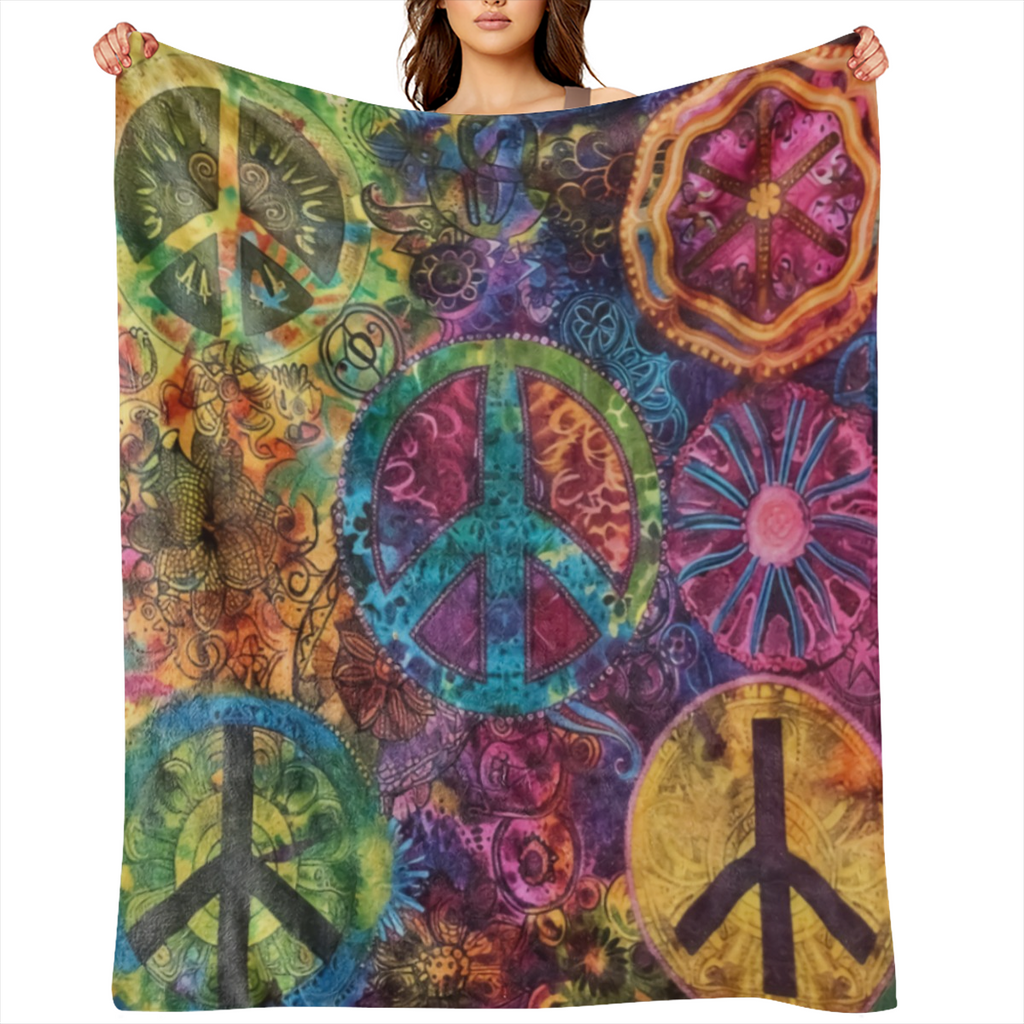 An antique psychedelic pigment flower print flannelette blanket, soft and warm blanket all season, suitable for sofa, bed, car, office, camping, travel - digital printed polyester,