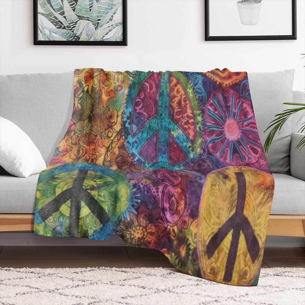 An antique psychedelic pigment flower print flannelette blanket, soft and warm blanket all season, suitable for sofa, bed, car, office, camping, travel - digital printed polyester,