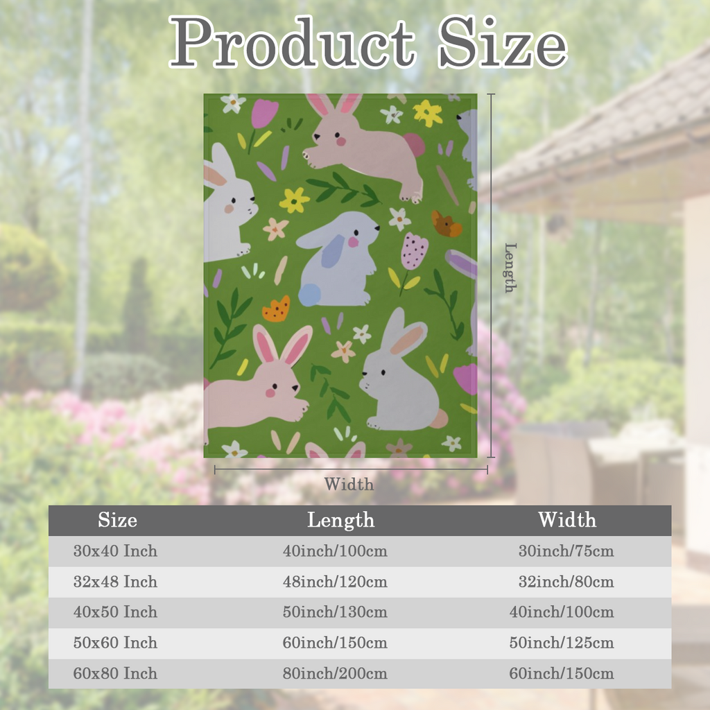 Cozy Flannel Bunny Paradise Blanket - Soft Pastel Rabbits and Floral Design, Perfect for Sofa or Bed, All-Season Comfort, Ideal Easter Gift for Family and Friends, Whimsical Home Decor with Gentle Pat