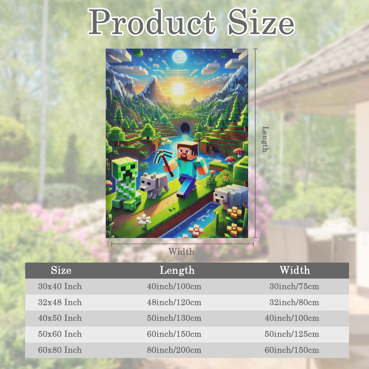 block- based game Flannel Sofa & Bed Blanket - Soft Lightweight Warm Plush 40x30 Inch, Black Printed Game Design with Creeper & Blocky Landscape, All- Season Decorative Throw for Gamers, Living Room,