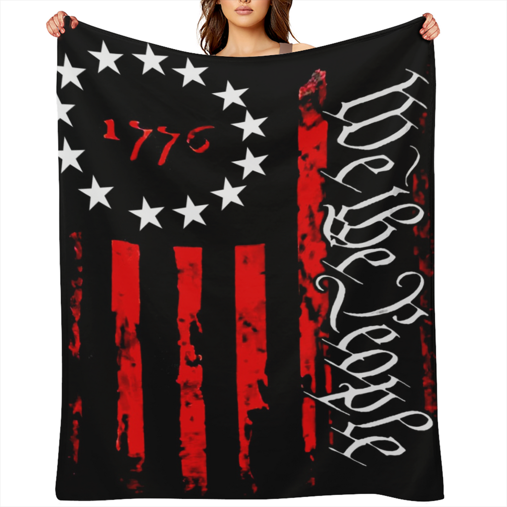 1pc 1776 We The People Flannel Throw Blanket, Contemporary Style, Digital Print, Cozy Nap Air Conditioning Blanket For Home Decor