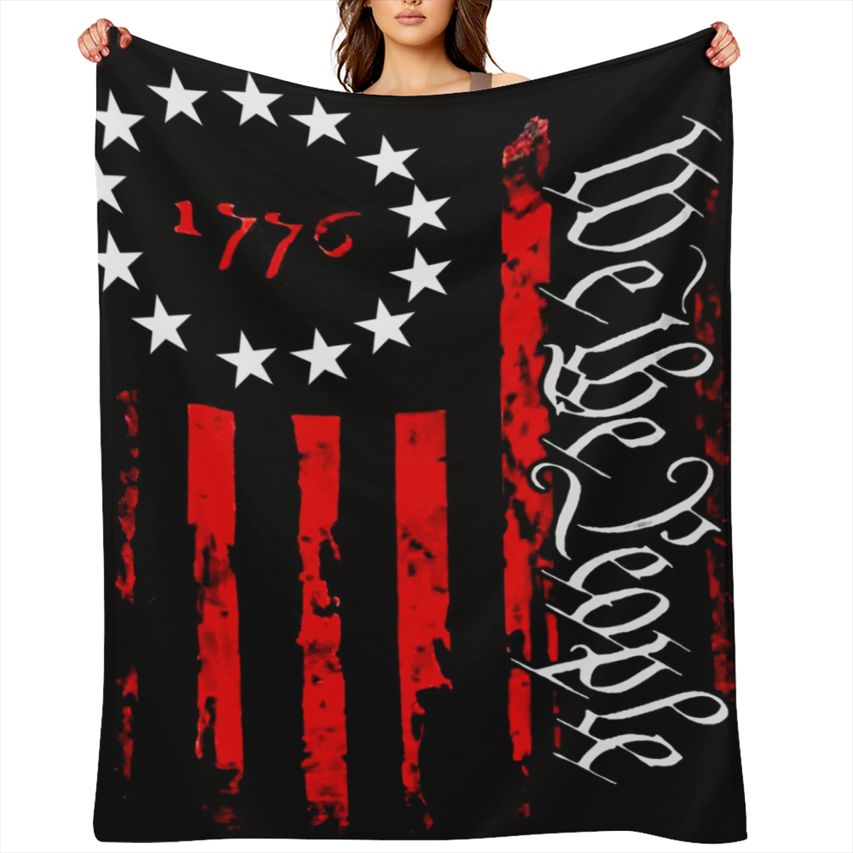 1pc 1776 We The People Flannel Throw Blanket, Contemporary Style, Digital Print, Cozy Nap Air Conditioning Blanket For Home Decor
