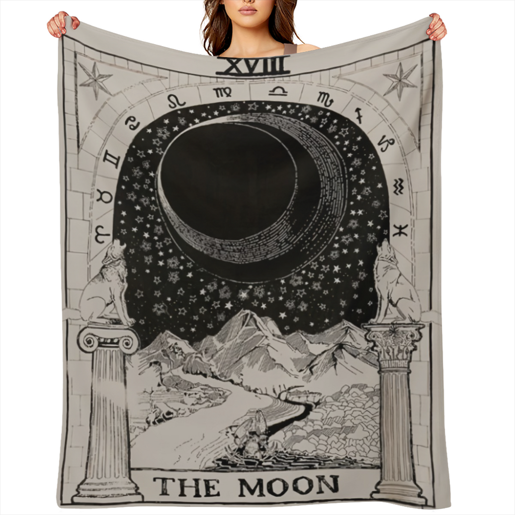 Tarot Moon Gifts Blanket - Mystical Celestial Design with Stars, Mountains & Moon Phases - Premium 280GSM Flannel Throw for All Seasons - Lightweight, Soft & Durable - Perfect for Home, Travel, Couch,