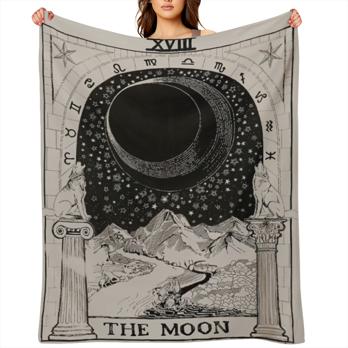 Tarot Moon Gifts Blanket - Mystical Celestial Design with Stars, Mountains & Moon Phases - Premium 280GSM Flannel Throw for All Seasons - Lightweight, Soft & Durable - Perfect for Home, Travel, Couch,
