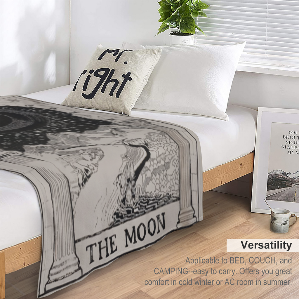 Tarot Moon Gifts Blanket - Mystical Celestial Design with Stars, Mountains & Moon Phases - Premium 280GSM Flannel Throw for All Seasons - Lightweight, Soft & Durable - Perfect for Home, Travel, Couch,